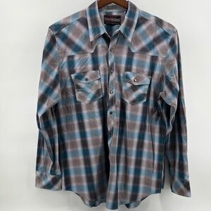 Rock & Roll Cowboy Mens Multicolor Plaid Pearl Snap LS Button Down Shirt Size XL